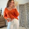 Pull maille fine orange   - Modèle Laura