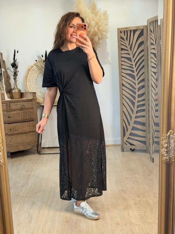Robe longue noire bas dentelle - Modèle Mara