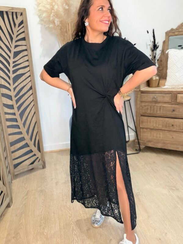 Robe longue noire bas dentelle - Modèle Mara