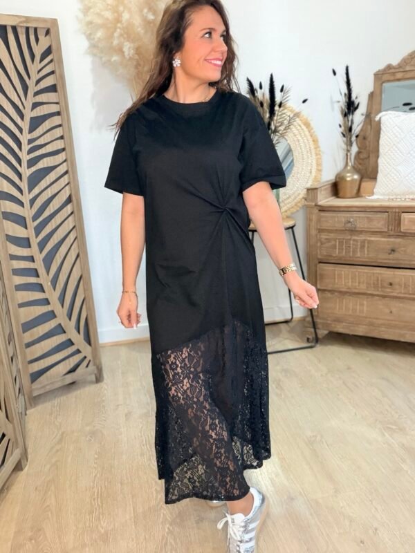 Robe longue noire bas dentelle - Modèle Mara