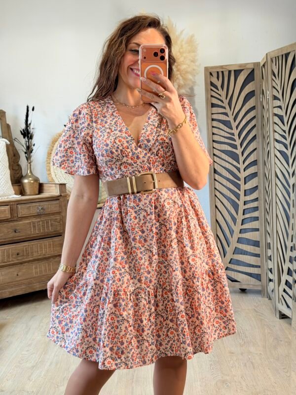 ROBE COURTE IMPRIMEE FLEURIE Robe fleurie orange - Modèle Colline