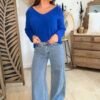 Pull maille fine bleu roi - Modèle Laura