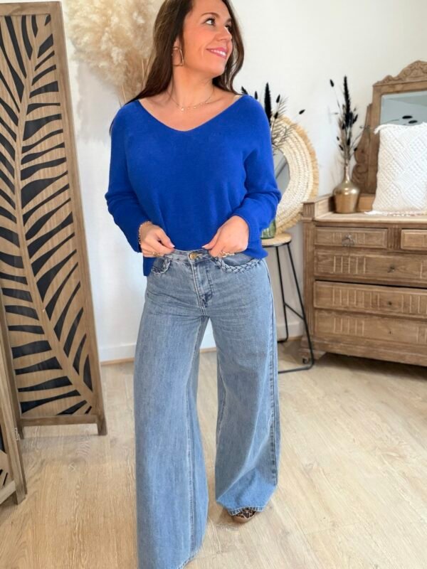 Pull maille fine bleu roi - Modèle Laura