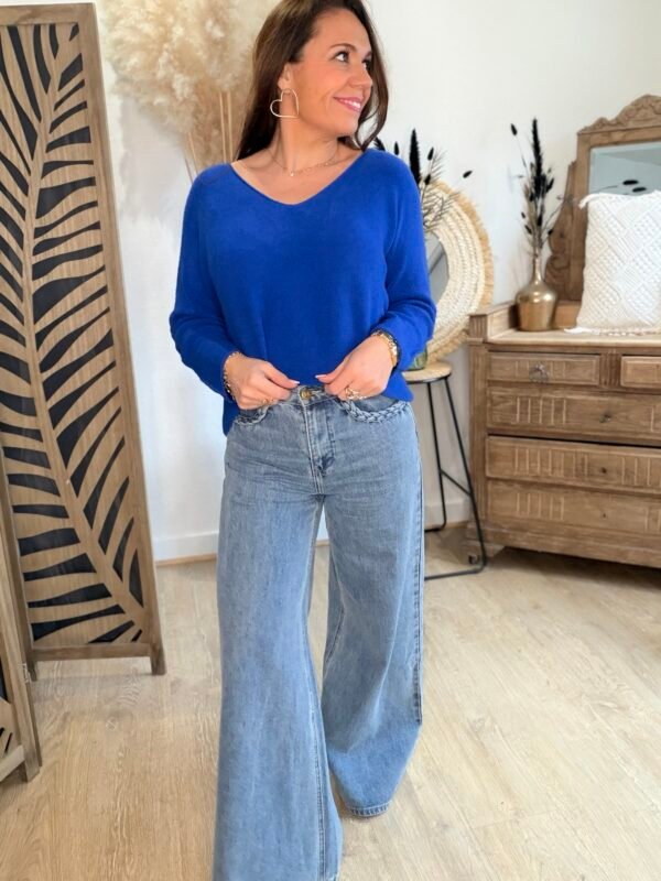 Pull maille fine bleu roi - Modèle Laura