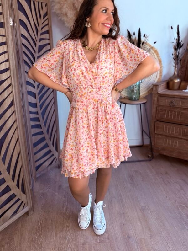 Robe fleurie rose et jaune - Modèle Ava