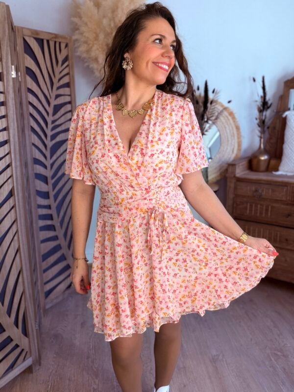 Robe fleurie rose et jaune - Modèle Ava