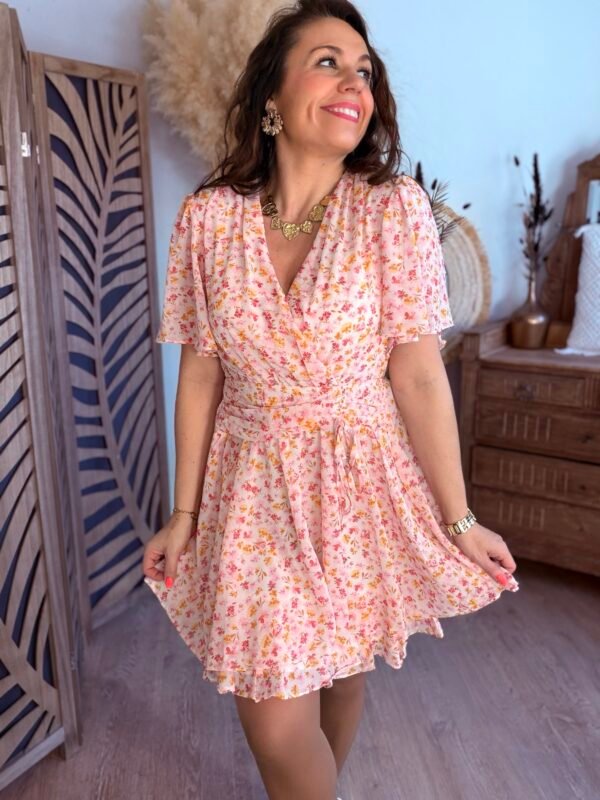 Robe fleurie rose et jaune - Modèle Ava