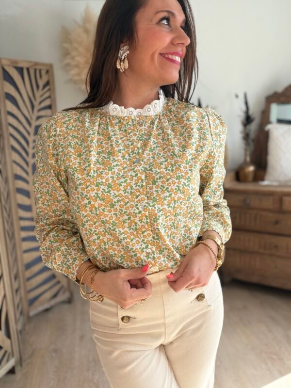 Chemise fleurie jaune vert - Modèle Cassidy