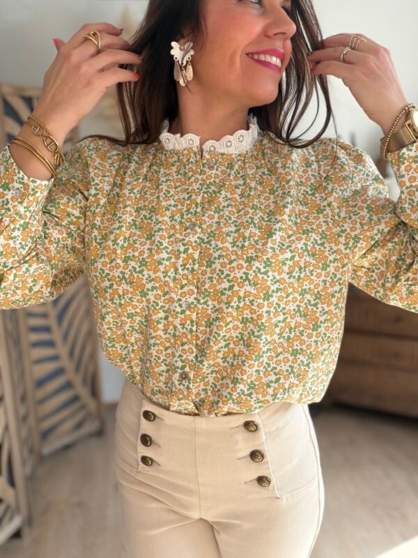 Chemise fleurie jaune vert - Modèle Cassidy