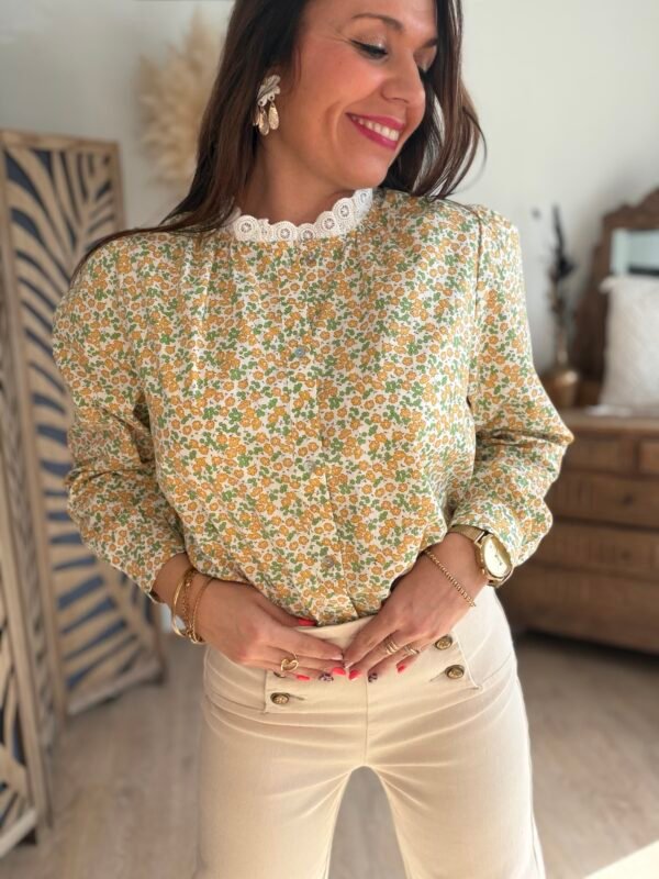 Chemise fleurie jaune vert - Modèle Cassidy