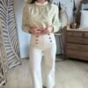 Jean wide beige à boutons - Modèle Victorine