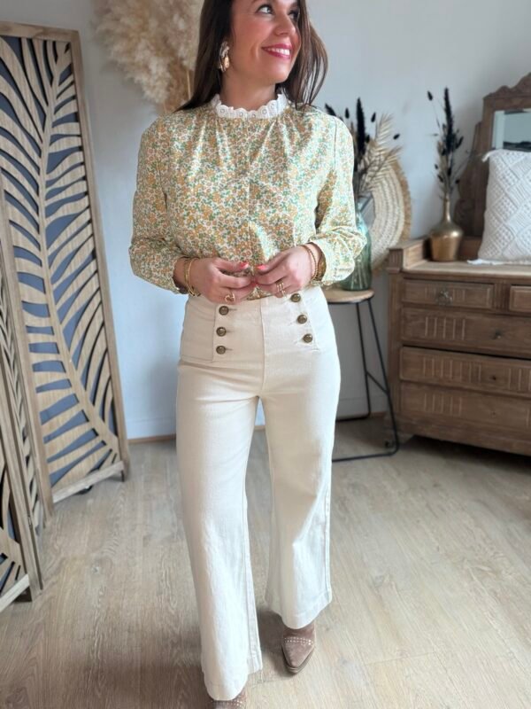 Jean wide beige à boutons - Modèle Victorine
