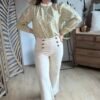 Jean wide beige à boutons - Modèle Victorine