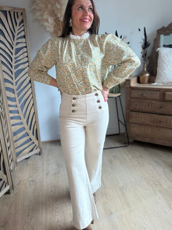 Jean wide beige à boutons - Modèle Victorine