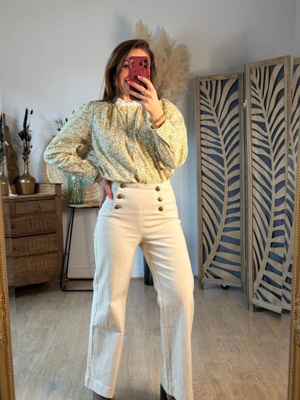 Chemise fleurie jaune vert - Modèle Cassidy