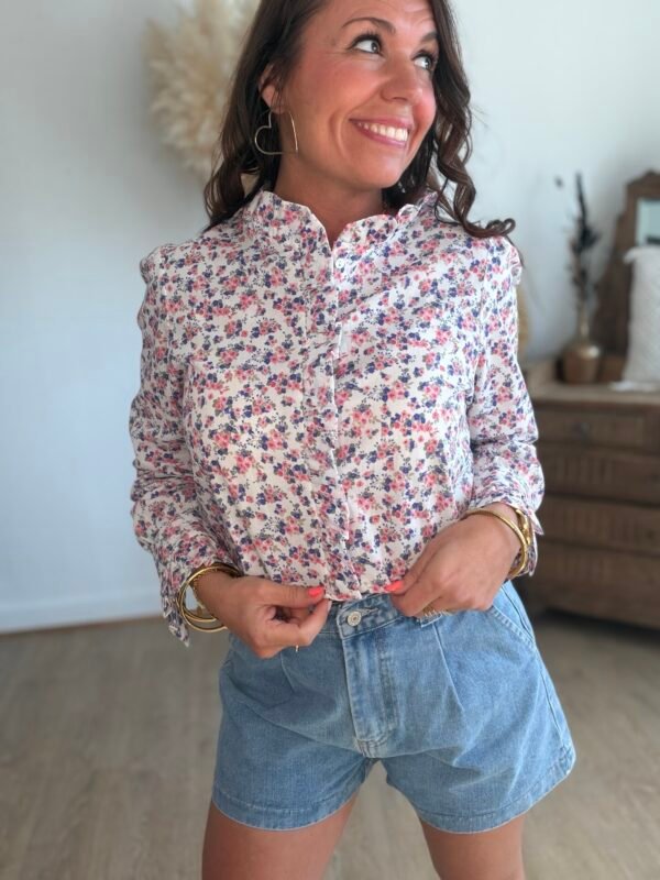 Chemise fleurie bleu rose - Modèle Cassy