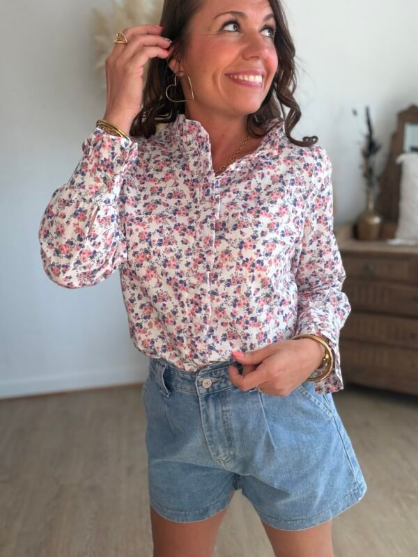 Chemise fleurie bleu rose - Modèle Cassy