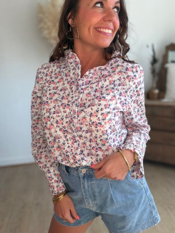 Chemise fleurie bleu rose - Modèle Cassy
