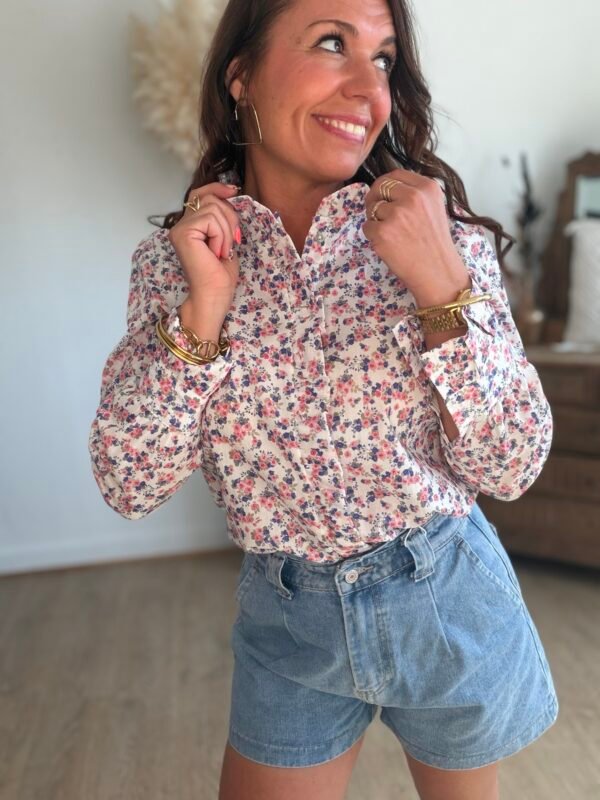 Chemise fleurie bleu rose - Modèle Cassy