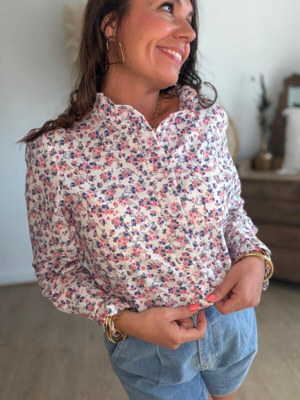 Chemise fleurie bleu rose - Modèle Cassy