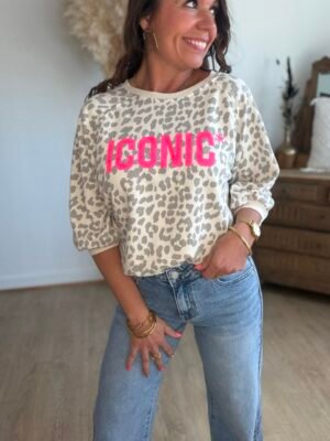 Sweat léopard écru iconic - Modèle Paola