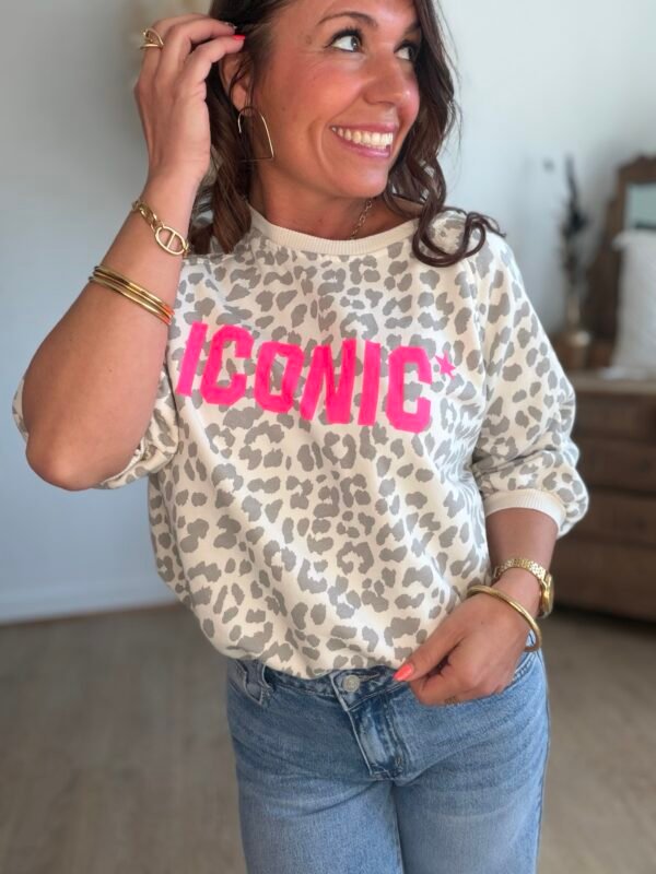 Sweat léopard écru iconic - Modèle Paola
