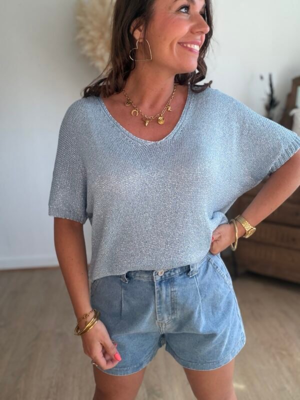 Blouse pailletté bleu pastel - Modèle Marianne