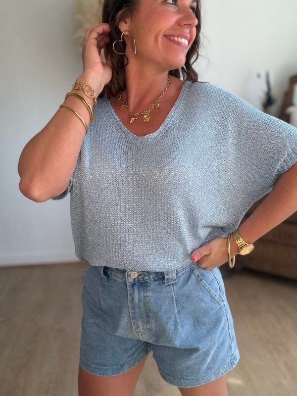 Blouse pailletté bleu pastel - Modèle Marianne