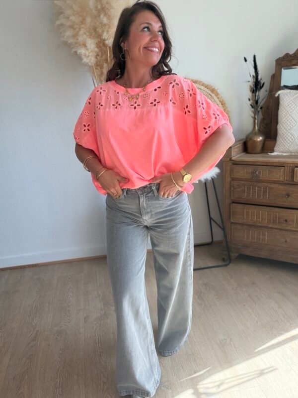 T shirt oversize délavé corail fluo - Modèle Jenner