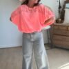 T shirt oversize délavé corail fluo - Modèle Jenner