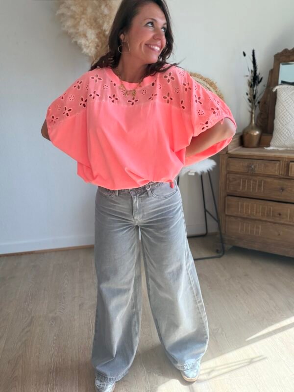 T shirt oversize délavé corail fluo - Modèle Jenner