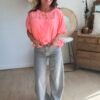 T shirt oversize délavé corail fluo - Modèle Jenner