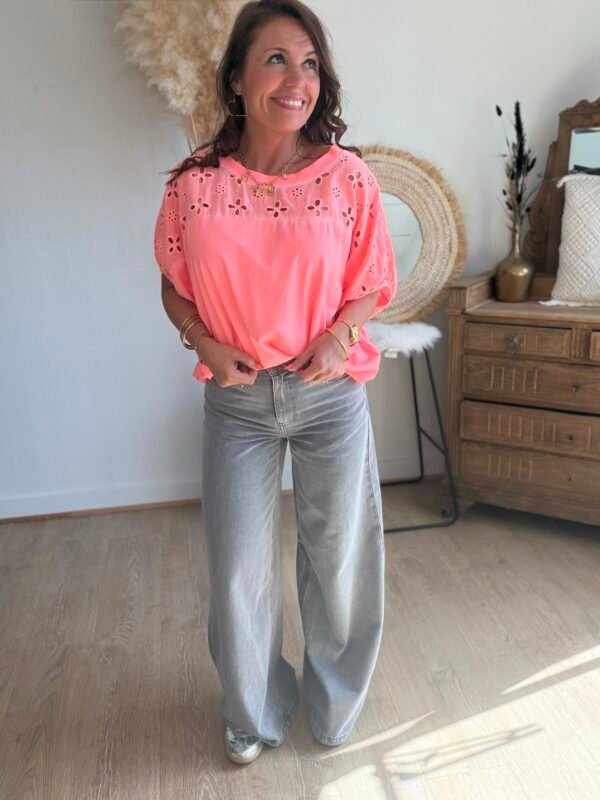 T shirt oversize délavé corail fluo - Modèle Jenner