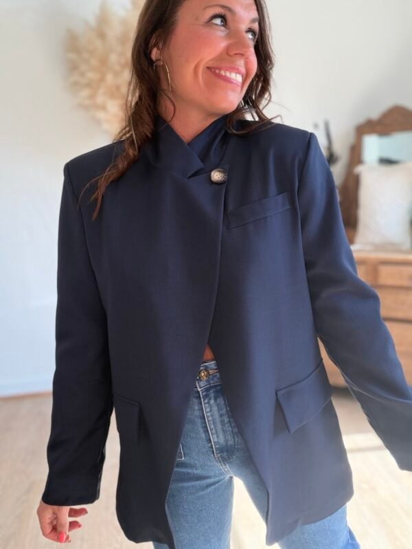 Veste Blazer asymétrique bleu marine  - Modèle Elisa