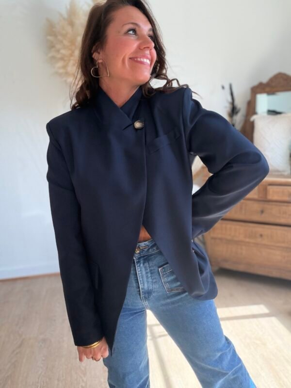 Veste Blazer asymétrique bleu marine  - Modèle Elisa
