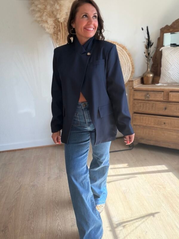 Veste Blazer asymétrique bleu marine  - Modèle Elisa