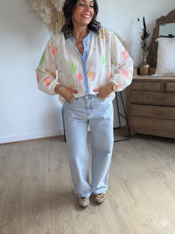 Chemise gaze de coton  brodée - Modèle Sun