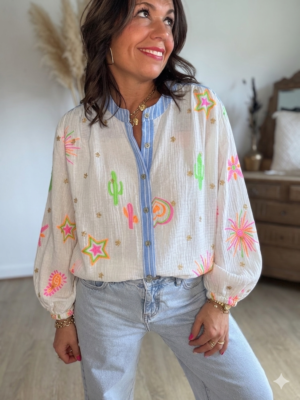 Chemise gaze de coton  brodée - Modèle Sun