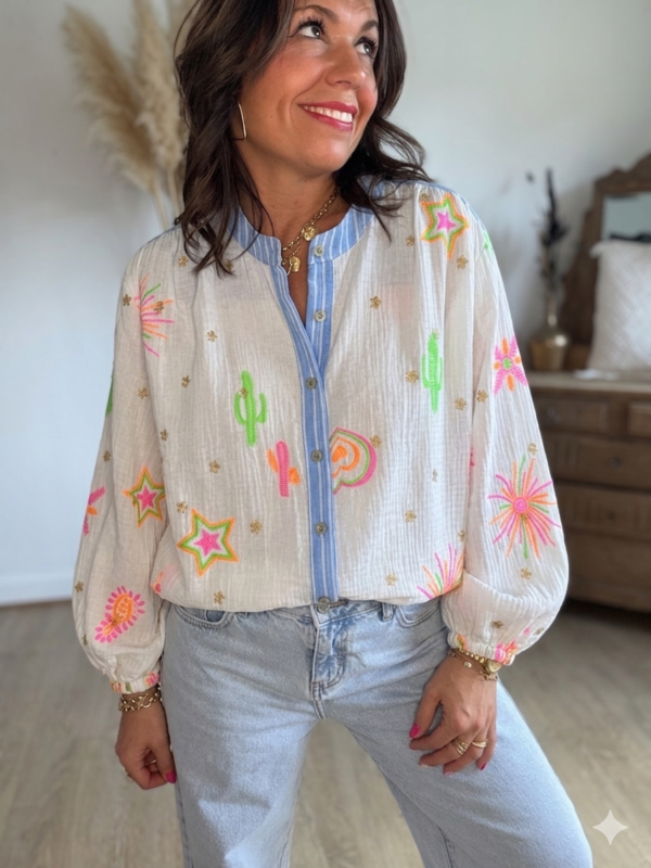 Chemise gaze de coton  brodée - Modèle Sun