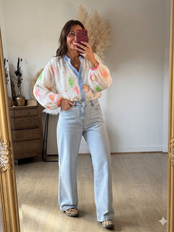 Chemise gaze de coton  brodée - Modèle Sun