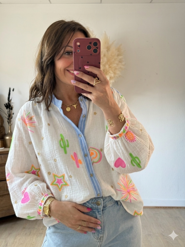 Chemise gaze de coton  brodée - Modèle Sun