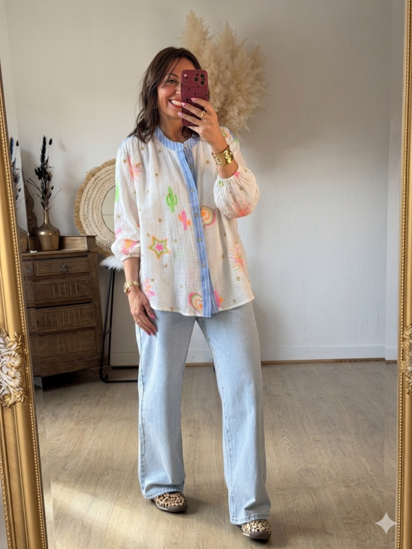 Chemise gaze de coton  brodée - Modèle Sun