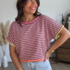 T shirt rayé bordeaux rose - Modèle Hector