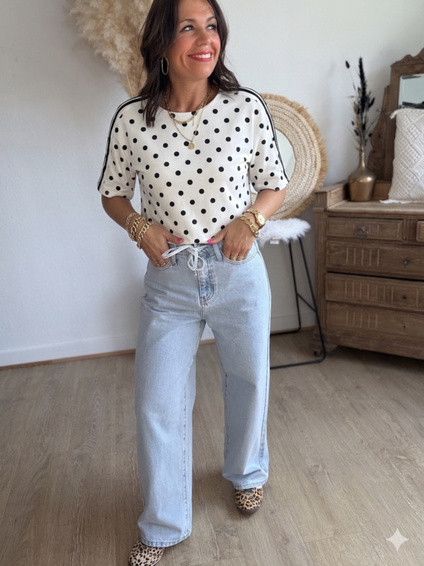 T shirt à pois fluide ultra doux blanc - Modèle Gladys