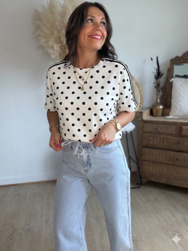 T shirt à pois fluide ultra doux blanc - Modèle Gladys