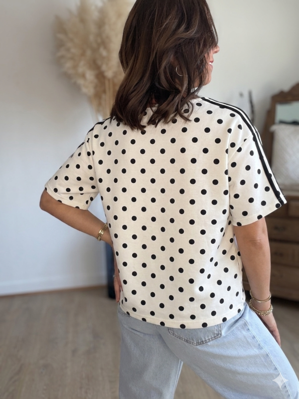 T shirt à pois fluide ultra doux blanc - Modèle Gladys