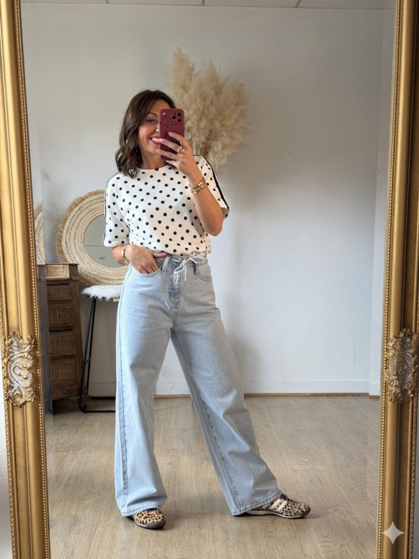 T shirt à pois fluide ultra doux blanc - Modèle Gladys