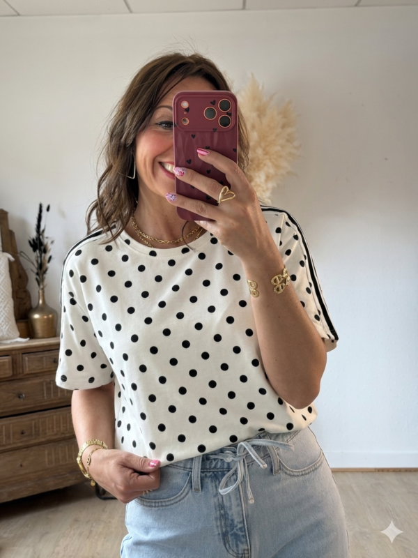 T shirt à pois fluide ultra doux blanc - Modèle Gladys