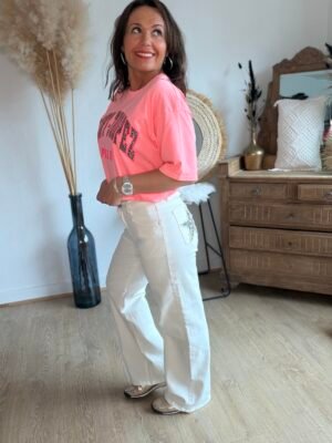 Jean Wide Leg blanc étoiles léopard - Modèle Eryna
