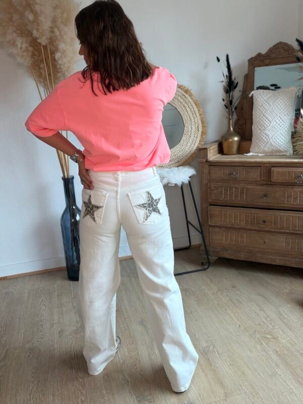 Jean Wide Leg blanc étoiles léopard - Modèle Eryna